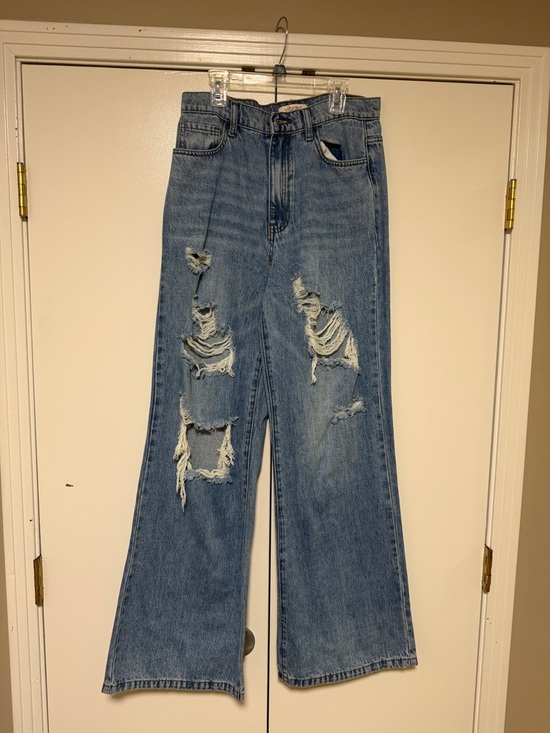 Vibrant M.I.U Denim - High-Rise Distressed Wide-Leg Jeans in Blue